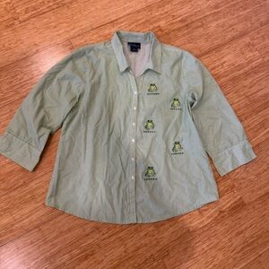 Las Olas Green plaid frog embroidered button down